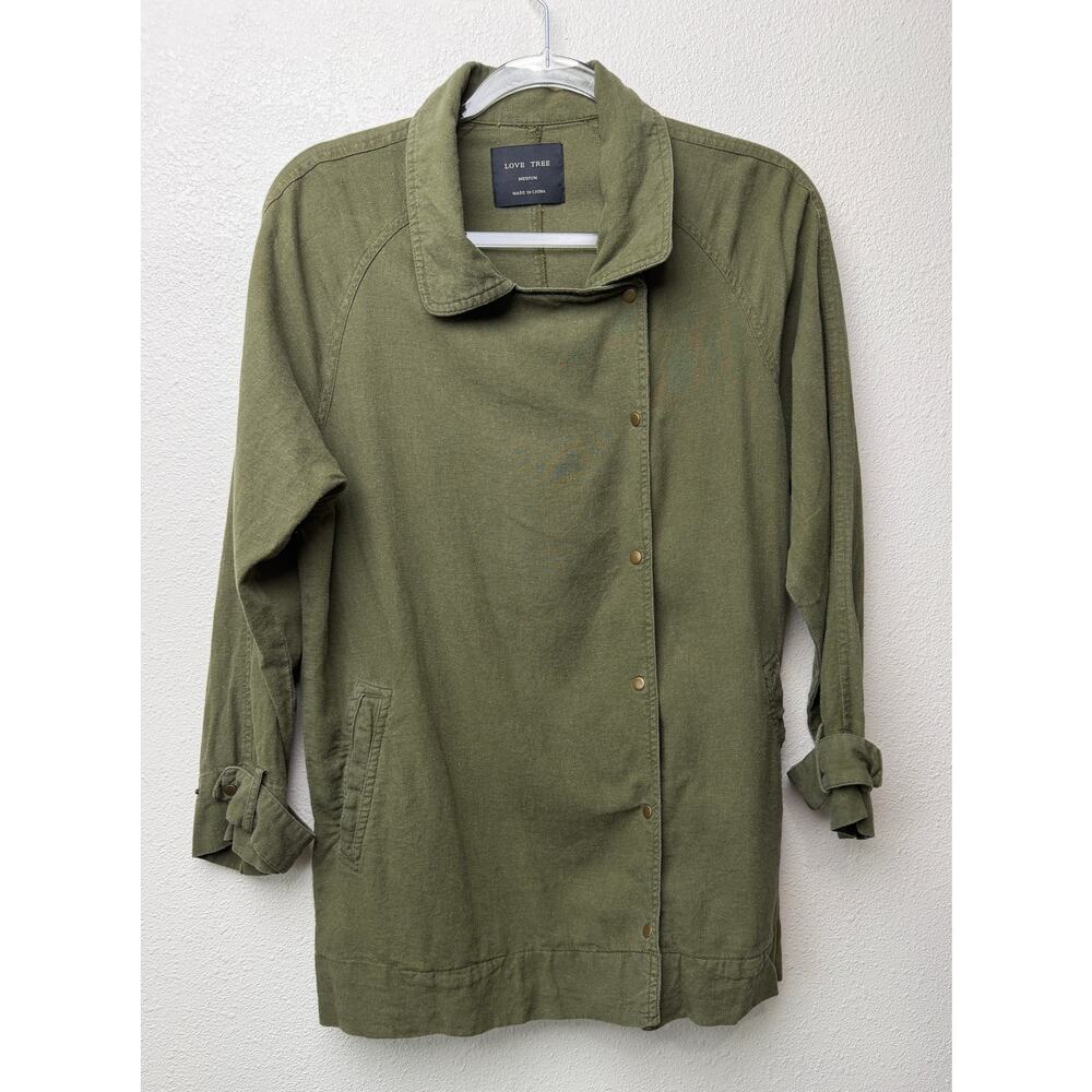 Love Tree Olive Linen Blend Moto Jacket Women's M - Picture 8 of 15